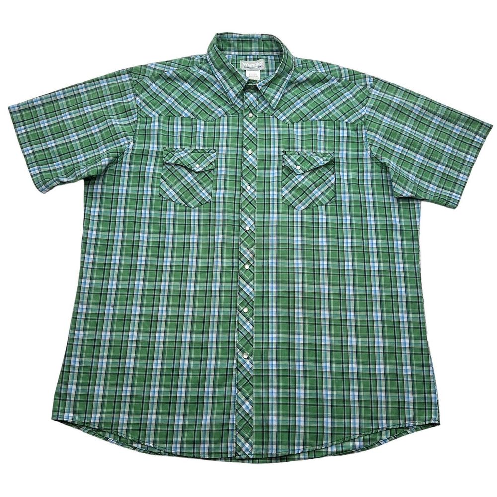 Wrangler Wrancher Shirt Mens Size 2XT  Pearl Snap‎ Short Sleeve Double Pockets